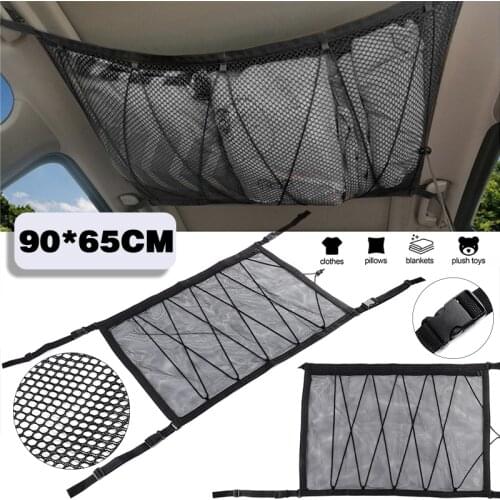 1pc Polyester Car Auto Roof Ceiling Cargo Net Pocket Mesh Storage Bag Pouch For Van SUV Off Road 90x65cm Accessories Parts