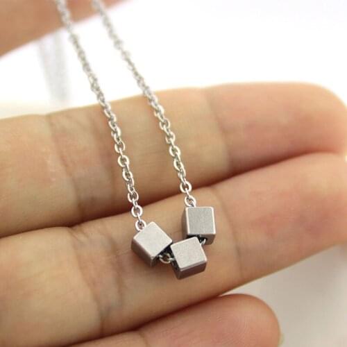 1pc Little Cube Stainless Steel Pendant Necklace Simple Geometric Square Charms Choker Necklaces Women Girls Fashion Jewelry