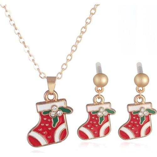 12pcs/lot New Fashion Crystal Christmas Red Socks Necklace Earring Set For Winter Party Banquet