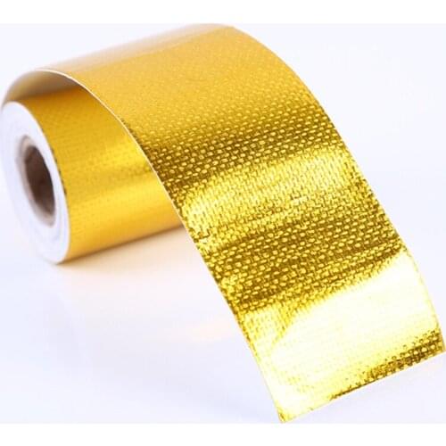2 Inch*5M Car Reflect Gold Foil Insulation Thermal Tape Intake Wrap Reflective Heat Engine Exhaust Pipe Heat Proof