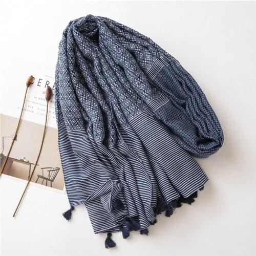 2020 Newest Women Floral Printed Striped Pattern Cotton Scarf Tassel 10pcs/lot