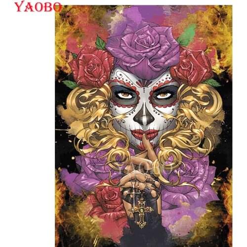 2021 Diy Diamond Embroidery Halloween Skull Woman Flower Cross Stitch Kit Mosaic Rhinestones 5D DIY Diamond Painting Accessories