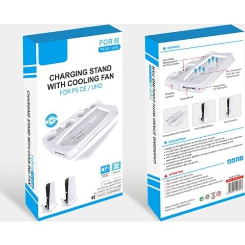 For PS5 Vertical Stand with Cooling Fan Dual Controller Charger Console Charging Station Fan Cooler For -Playstation 5