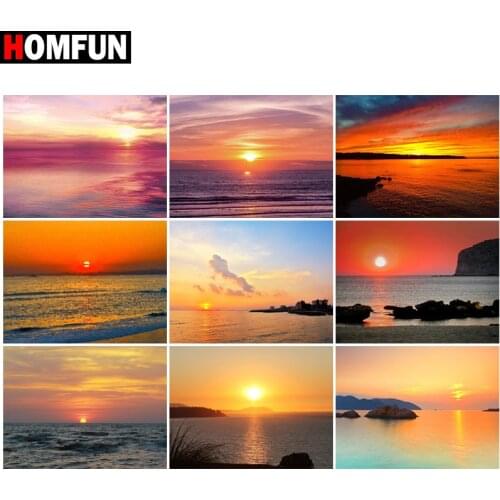 HOMFUN Diamond Painting "Sunset sea sky" Cross Stitch Custom Photo Diamond Embroidery Square Round Drill Home Decor