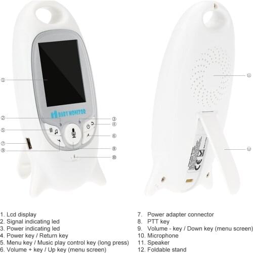 Intelligent Wireless Video Baby Monitor with 2.0 Inch Talk Night Vision IR LED Temperature Monitoring Color Security Camera
