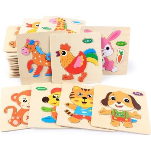 Baby Toys 3D Wooden Puzzle Jigsaw Toys for Children Cartoon Animal Puzzles Intelligence Kids Early Educational Brain Teaser Toys