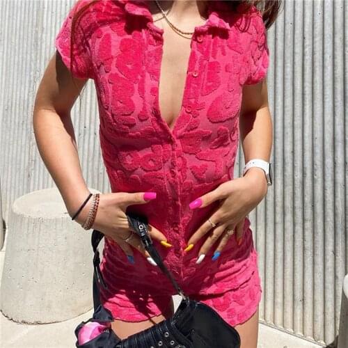 Dourbesty Letter Print Playsuits Womens Overalls Loungewear Short Sleeve Button Open Front Summer Outfits Bodycon Romper 2021