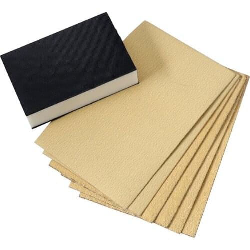 Flocking Yellow Sandpaper Contains 1 Sponge Block, 80 Mesh, 120 Mesh, 240 Mesh Size 154X100mm Sandpaper 2 Pieces Each