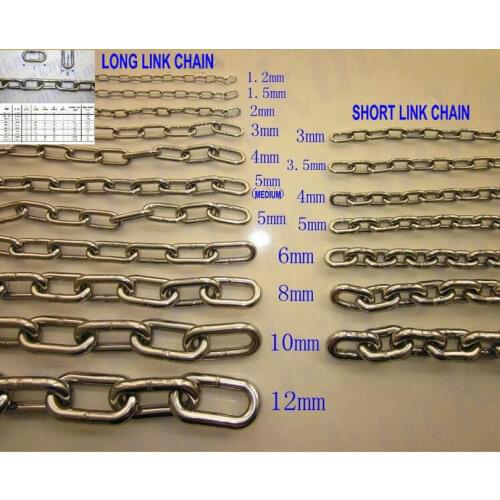 HQ LC01 Ordinary 304/316 Stainless Steel 2-10MM Diameter Long Link Chain Short Lifting Chain Industry Welded Binding Chain