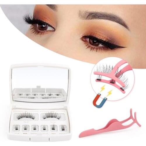 Magnetic Eyelashes with 3 Magnets Natural Handmade 3D Magnet Fake Lashes Acrylic Box Makeup Tool Cosmetics for Girls' Gift