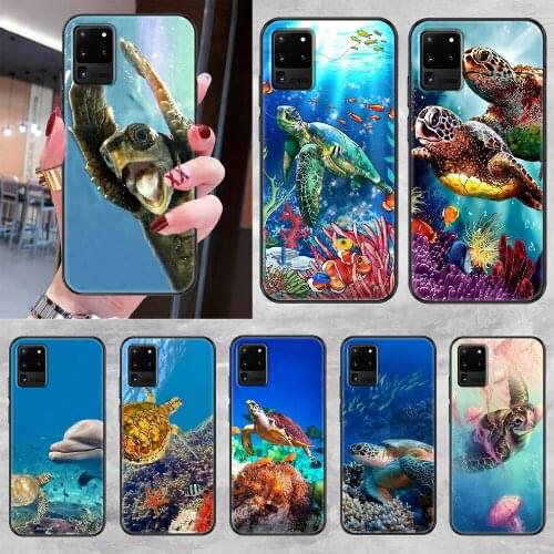Cute Sea turtle Phone case For Samsung Galaxy Note 4 8 9 10 20 S8 S9 S10 S10E S20 Plus UITRA Ultra black 3D cell cover art