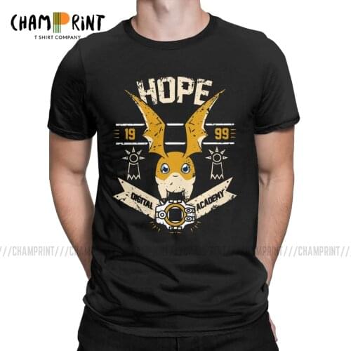 Hope Academy Men T Shirt Digimon Nostalgic Anime Vintage Tees Short Sleeve O Neck T-Shirt 100% Cotton Graphic Clothes
