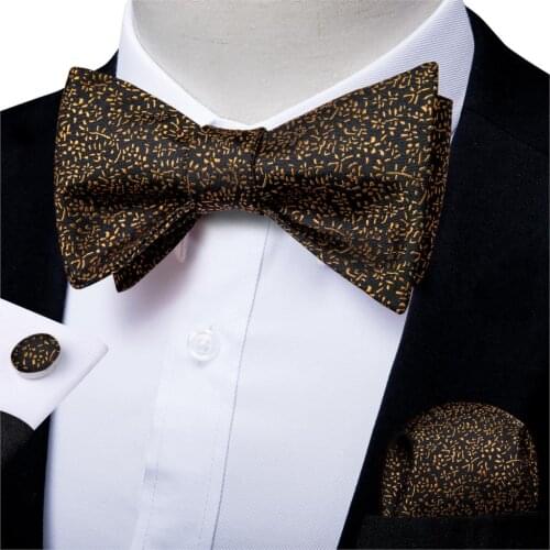 Men Floral Silk Self Tie Bow Tie Neckwear For Mens Wedding Party Butterfly Bowtie Hanky Cufflinks Man Gift Accessories DiBanGu