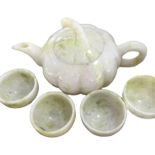 China Handmade Jade Carving Natural Stone Jade Teapot And Tea Cup A Set