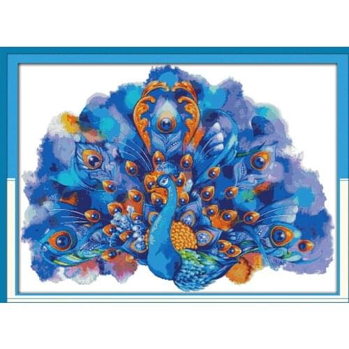 Blue peafowl (2) cross stitch kit 14ct 11ct pre stamped canvas cross stitching animal embroidery DIY handmade needlework