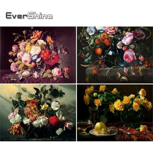 Evershine Diamond Painting Flower Cross Stitch Kit Diamond Embroidery Landscape Beaded Full Square Drill Diamond Mosaic Full Set