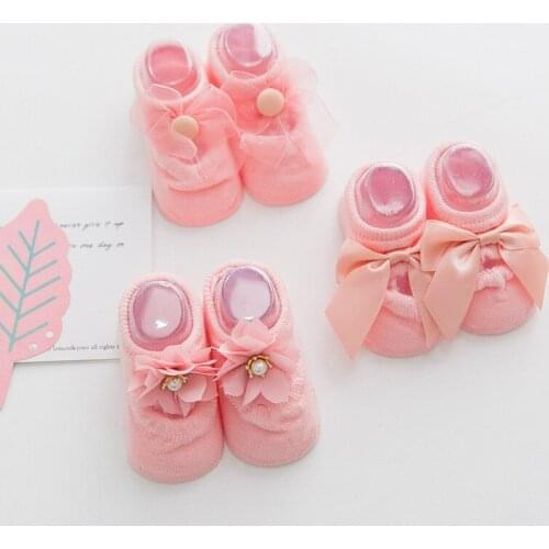 3 Pairs/Set cotton Baby Socks For Girl Bebe Toddler Newborn Infant Anti Slip Lace Flower Bow Tie Floor Socks Party Birthday Sock