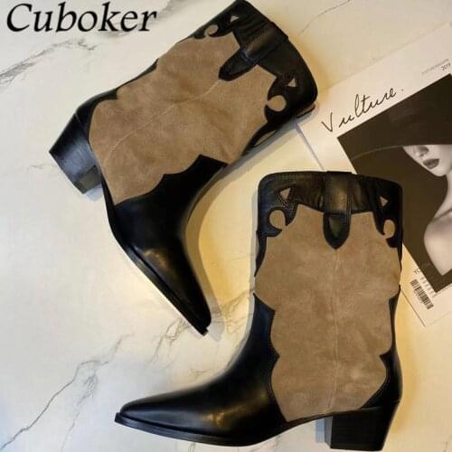 2021 New Arrive Women Middle Boots Kid Suede Pointed Toe Chelsea Boots Square Kitten Heels Spring Autumn Boots For Women Mujer