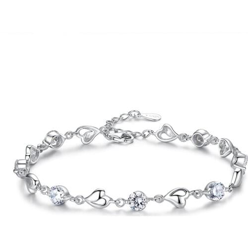 New 925 Silver Bracelet Zircon Heart-Shaped Sweet Silver Bracelet For Woman Charm Jewelry Gift