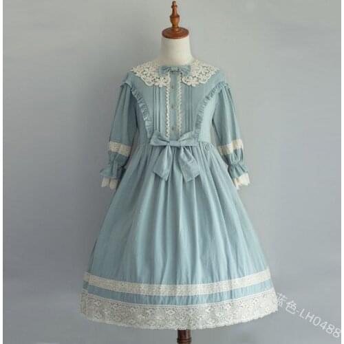Kawaii Girl Gothic Lolita Op Gothic Palace Princess Sweet Lolita Dress Vintage Lace Bowknot O-neck High Waist Victorian Dress
