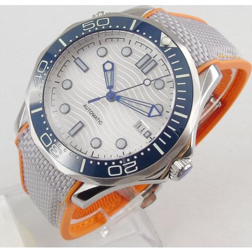 Luxury 41mm Mechancial Mens Watch White Dial Sapphire Glass NH35 MIYOTA Movement Rubber Band Ceramic Bezel Date Function