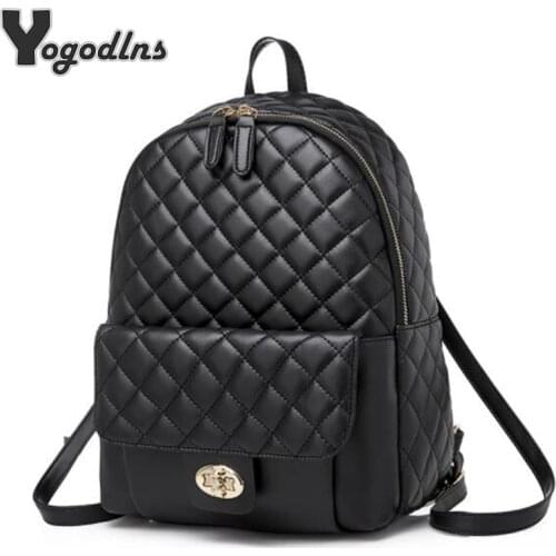 Fashion Black PU Leather Backpack Female Plaid Backpacks for Adolescent Girls Women Spliced Casual Small School Bag