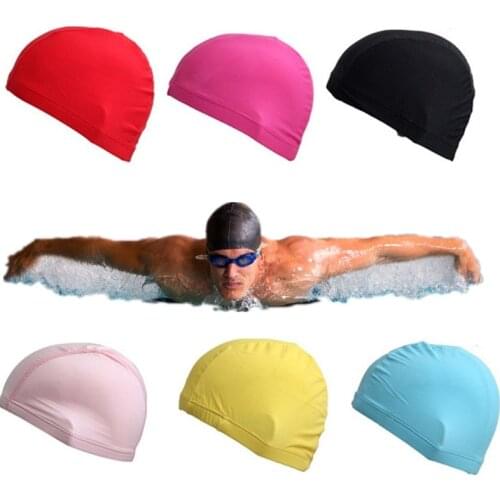 Men Women Swimming Cap Free Size Elastic Waterproof Polyester Fabric Protect Ears Long Hair Surfing Sports Swim Pool Bathing Hat