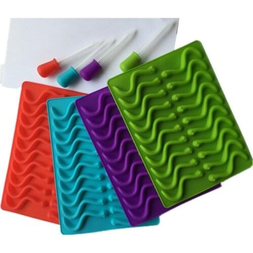 20 Cavity Silicone Gummy Snake Worms Chocolate Mold Sugar Candy Jelly Molds Ice Tube Tray Mold Baking Cake Decorating Tools