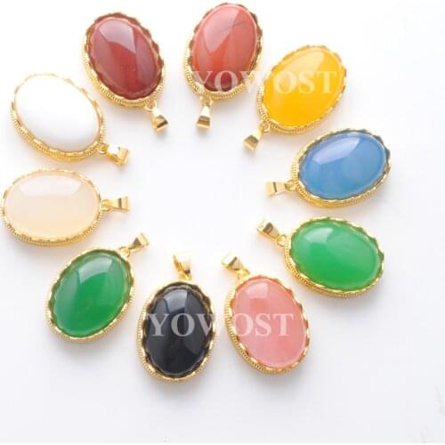 Random Mixed 10Pcs Natural Stone Pendants Oval Stones Beads for Handcrafted Necklace Jewelry Making Amazonite Jades Opal QBN401