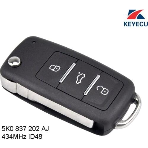 KEYECU Replacement Flip Remote Key Fob 434MHz ID48 for Volkswagen Beetle Caddy Eos Golf Tiguan Polo 2011-2013 with stop start