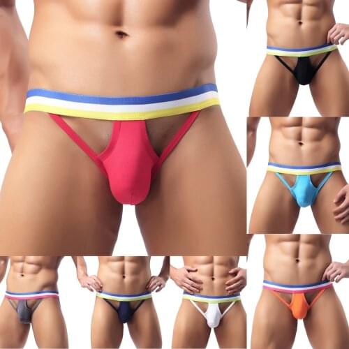 Mens Bikini Briefs Sexy Underwear Comfy Panties Hollow Erotic Triangular Cotton Sexy Breathable Underpants Gay Free shipping