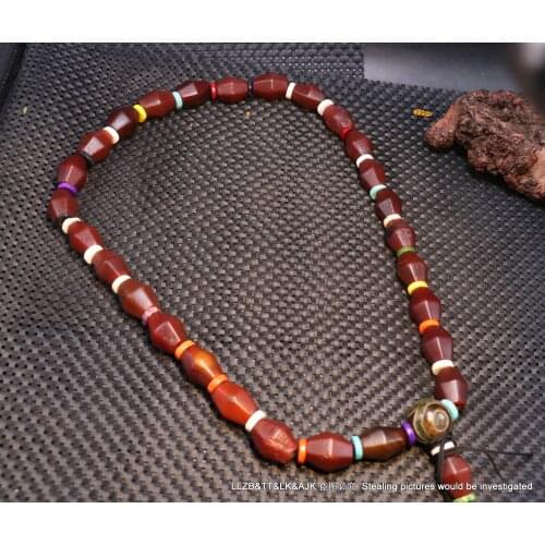 Ultra Energy Tibetan Old Agate totem 27 Olive SH dZi Bead Lama Prayer Necklace LKbrother Talisman UPD210619A4