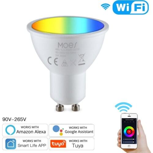 Tuya WiFi Smart LED GU10 Bulbs RGBW C+W White 5W Dimmable Lamps Smart Life Remote Control GU10 Bulbs Work With Alexa Google Home