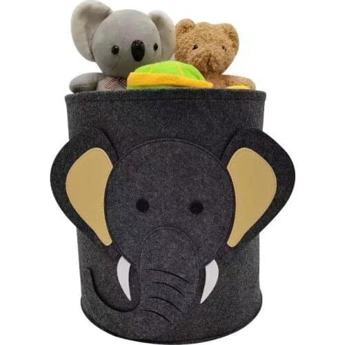 Cartoon Animal Lion Felt Storage Bucket Dirty Clothes Toy Storage Bucket Round Lion Bucket Shark Elephant Pattern