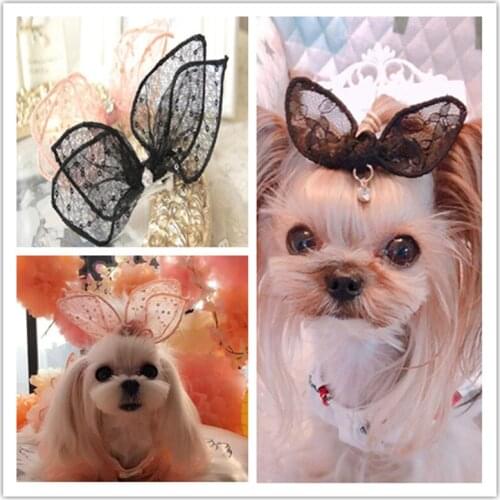 Dog Grooming Clip Pet Dog HairLace Pendant Rabbit Ear Bow Hairpin 20pcs/lot