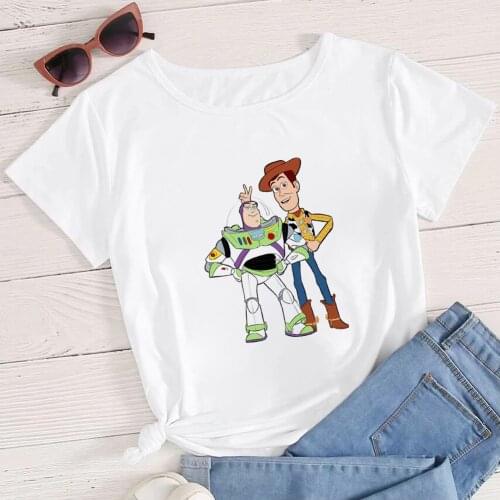 Woody Buzz Lightyear Graphic Women T Shirt Pretty Vogue Family Short Sleeve Round Neck Top Tee Disney Toy Story Loose Clothes