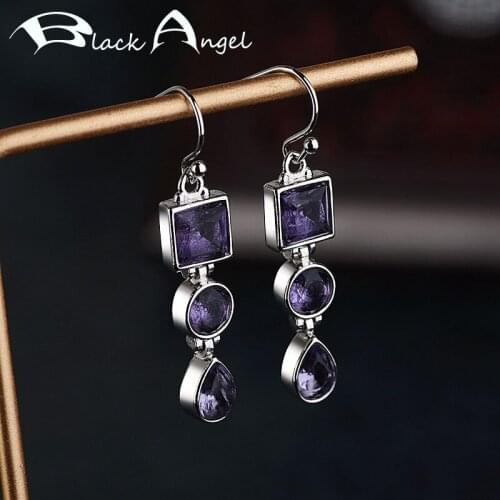BLACK ANGEL Elegant Lavender Amethyst Gemstone 925 Sterling Silver Hook Dangle Earrings For Women Fine Jewelry Wholesale