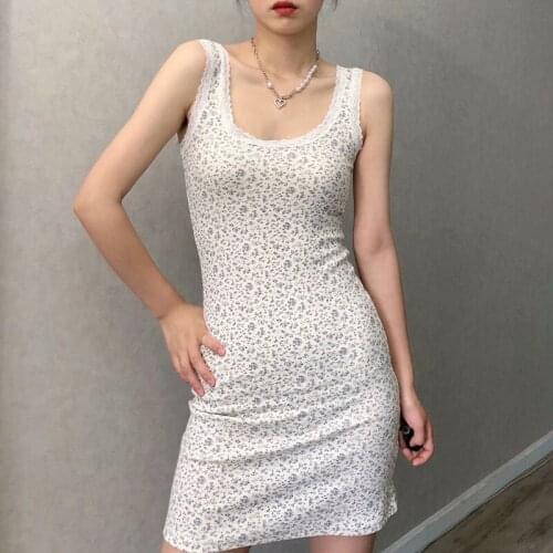 UNUTH Girls Soft Cotton O Neck Dress 2021 Summer Fashion Ladies High Street Sexy Sling Dress Female Printed Sheath Mini Dress