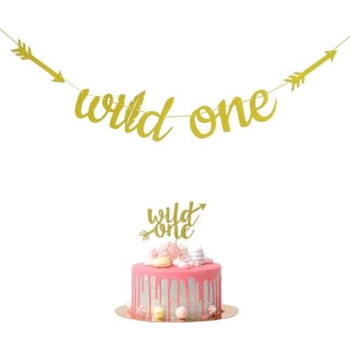 Gold glitter wild one banner party first birthday sign boy girl decor supplies