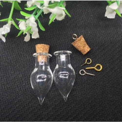 20pieces 20mm tear water drop Charm cork stopper glass Bottle jars charm craft Perfume essential oil vial pendant necklace