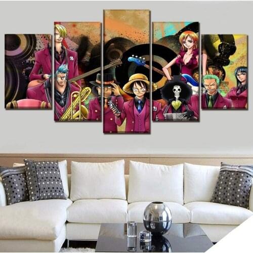 5 Piece Wall Art Canvas Anime Manga Posters Pirate King Figure Pictures And Prints Modern Home Bedroom Decoration Paintings