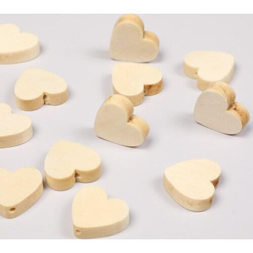 DIY 50Pcs Love Heart-Shaped Wooden Beads Crafts Jewelry Tools Custom Hemu Loose Beads Home Decorations Baby Toys Accessories