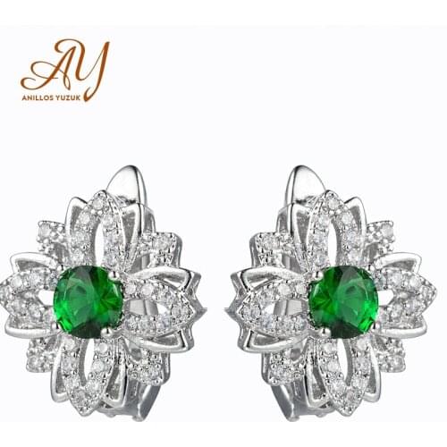 Anillos Yuzuk Fashion Geometric Cubic Zirconia Paved Stud Earrings For Women Costume White Gold Color Wedding Party Earring