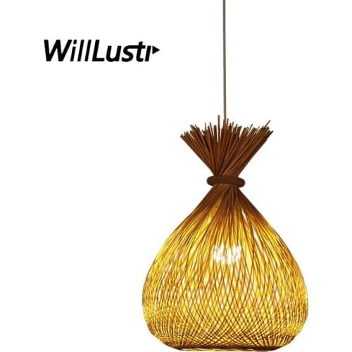 Handmade Bamboo Pendant Light Candy Suspension Lamp Restaurant Hotel Bar Teahouse Bistro Izakaya Zen Wood Hand Knitted Lighting