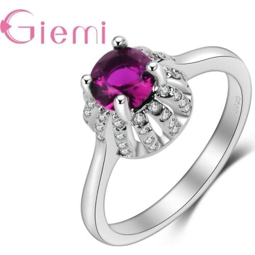 Shiny Delicate Fushia Blue Crystal Rings 2 Color Option Noval 925 Sterling Silver Statement Jewelry Size 7 8 9