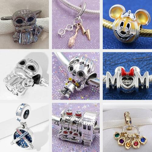New 925 Sterling Silver Beads Alice in Wonderland Key & Door Knob Dangle Charm Fit Original Pandora Bracelet Women DIY Jewelry