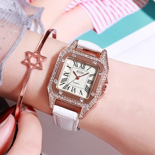 Women Diamond Watch Starry Square Dial Bracelet Watches Women Quartz Watch Easy To Read Arabic Numerals Simple PU Leather Strap