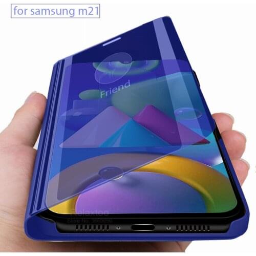For samsung m21 case smart mirror flip phone cases for samsung galaxy m21 m 21 21m galaxym21 stand cover fundas caso m215f 6.4