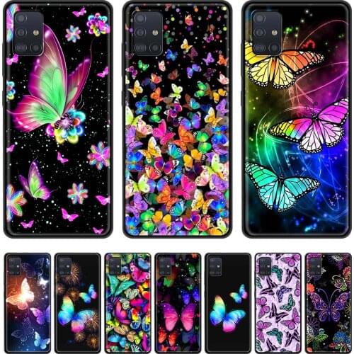 Cute Butterfly Case For Samsung Galaxy A51 A71 A21s A31 A41 A11 A12 A01 A91 A32 5G Black Shells Phone Sheath Bolso Sac