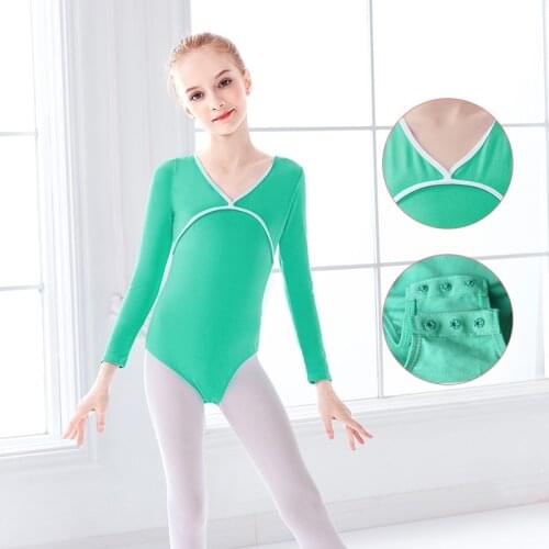 Children Girls Ballet Leotard Kids Gymnastics Bodysuit Soft Dance Leotard Long Sleeve Green Pink Dance Costume